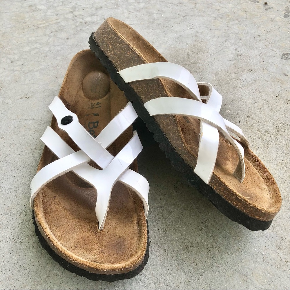 Birkenstock White and Brown Sandals